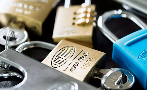 Image of padlocks with Lockwood ASSA ABLOY branding