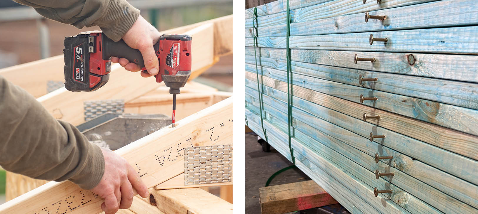 The Pryda SpeedTruss™ system ensures all truss tie-downs are fast, simple and accurate. The roof trusses come with pre-installed tie-down screws ready to go to site. Dahlsens frame and truss comes standard with SpeedTruss.