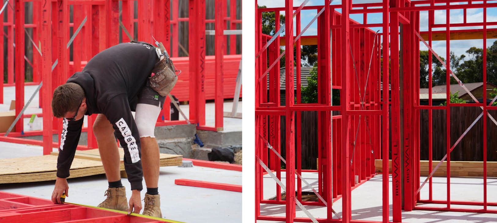 Not all fabricators can upgrade prefab wall framing to LVL10. Ask Dahlsens Truss and Frame about how you can get LVL wall framing. Images show a Calibre Built Homes project in Traralgon, Victoria.