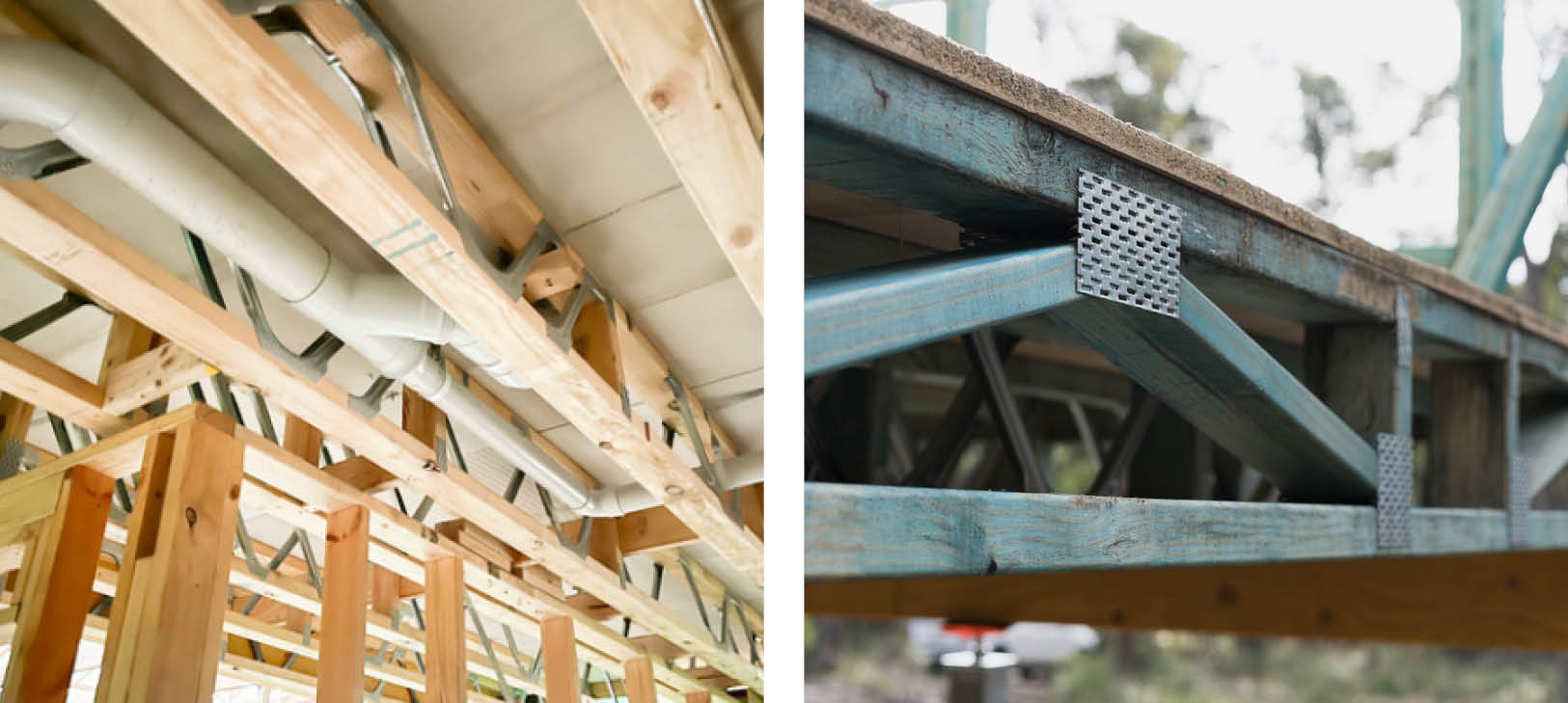 Pryda Span Truss floor trusses with metal webbing allow for service penetrations. Pryda Longreach floor trusses with timber webbing are ideal for extra-long spans and rigidity.
