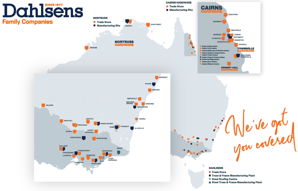 Graphics showing Dahlsens coverage across Australia